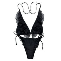 WREESH Womens Ruffle Bikini Sets Print Set Swimsuit Two Piece Filled Bra Swimwear Beachwear Beach Bathing Suit Black