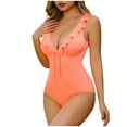 thumbnail image 1 of WREESH Womens Ruffle One Piece Swimsuit Deep V-Neck Swimsuit Set Beach Bathing Suit Orange, 1 of 6