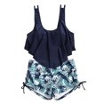 thumbnail image 1 of WREESH Womens Ruffle Tankini Swimsuit Solid Bikini Strap Bikini Deep V Split Swimsuit Set Two-Piece Swimsuit Beach Bathing Suit Navy, 1 of 7