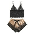 thumbnail image 1 of WREESH Womens Satin Pajama Set Fashion Solid Color Erotic Lace Slip Deep V Camisole Top And Shorts Pajama Suit Two Piece Sets Beige, 1 of 7