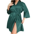 thumbnail image 1 of WREESH Womens Satin Pajamas Bathrobe Solid Color Strappy Bathrobe Home Clothing Can Be Worn Externally With Ice Silk Pajamas And Pajamas Green, 1 of 4