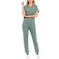 thumbnail image 1 of WREESH Womens Scrub Sets Solid Jogger Pant V-Neck Short Sleeved Tops with Pocket Long Pants Athletic Nursing Uniform Stretch Workwear Green, 1 of 5