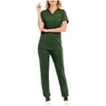 thumbnail image 1 of WREESH Womens Scrub Sets Solid Jogger Pant V-Neck Short Sleeved Tops with Pocket Long Pants Athletic Nursing Uniform Stretch Workwear Olive Green, 1 of 5
