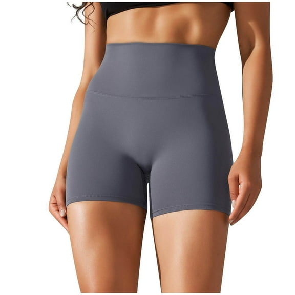 WREESH Womens Shorts Leggings Solid Color Elastic High Waist Yoga Shorts Slim Pants Navy