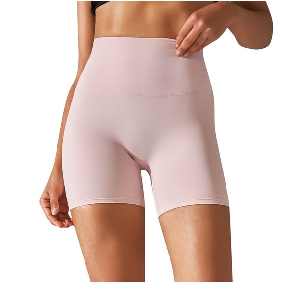 WREESH Womens Shorts Leggings Solid Color Elastic High Waist Yoga Shorts Slim Pants Pink