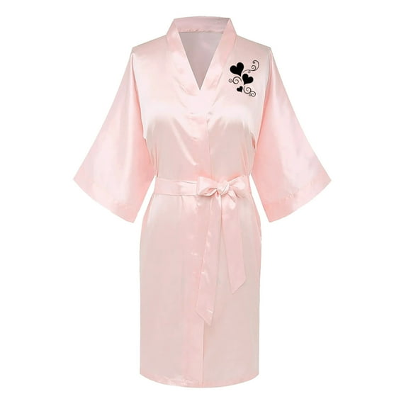 WREESH Womens Silk Pajamas Satin Nightgown Fashionable Front And Back Printed Solid Color Ice Silk Bathrobe Home Clothing Pink