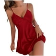 thumbnail image 1 of WREESH Womens Silk Pajamas Slip Dress Suspended Sleepwear Open Back Short Dress Summer Thin Breathable Ice Silk Dress Pajamas Red, 1 of 4