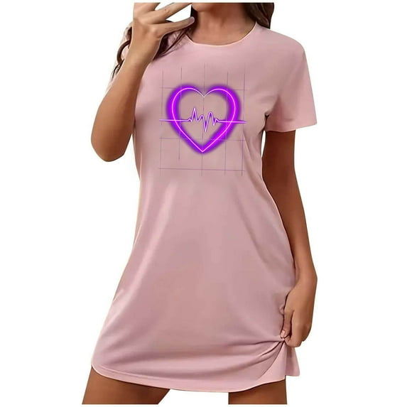 WREESH Womens Sleep Shirt Dress Lightweight, Breathable Pajama Pullover Top Valentines Day Dress Sleepwear and Loungewear Pink