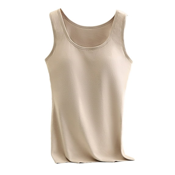 WREESH Womens Slim Tank Tops Winter Velvet Thermal Inner Wear With Chest Pad Integrated Velvet Thickening Bottoming Large Size New Underwear Coffee