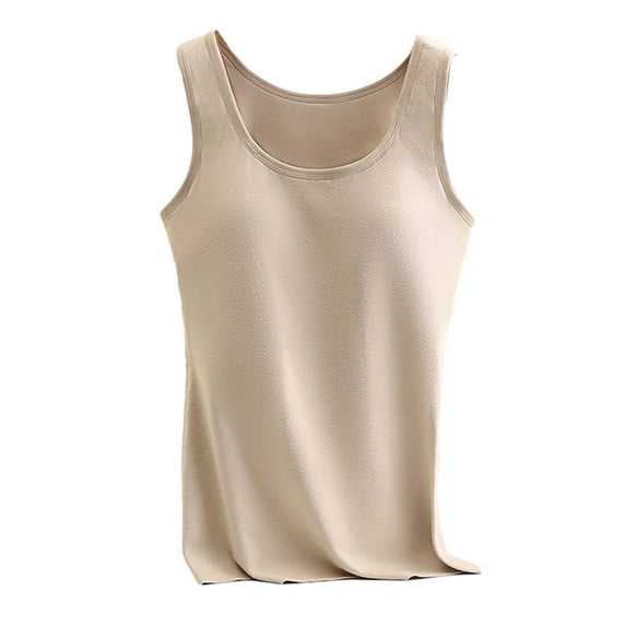 WREESH Womens Slim Tank Tops Winter Velvet Thermal Inner Wear With Chest Pad Integrated Velvet Thickening Bottoming Large Size New Underwear Coffee