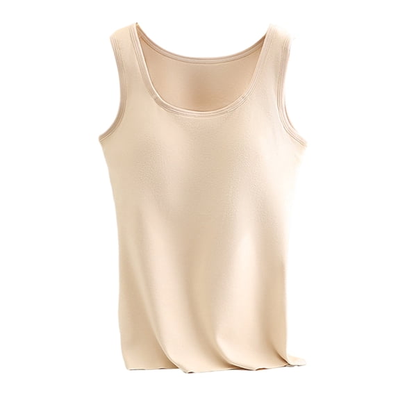 WREESH Womens Slim Tank Tops Winter Velvet Thermal Inner Wear With Chest Pad Integrated Velvet Thickening Bottoming Large Size New Underwear Khaki
