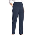 thumbnail image 1 of WREESH Womens Solid Corduroy Pants Pocket Wide Leg Pants Navy, 1 of 6