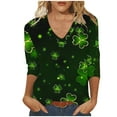 thumbnail image 1 of WREESH Womens St. Patrick's Day Shirt Spring Fashion V-Neck T Shirts 3/4 Sleeve Long Sleeve Shirts Shamrocks Printed Graphic Tees Tops Casual Loose Fit Blouses Holiday Shirts Green, 1 of 5