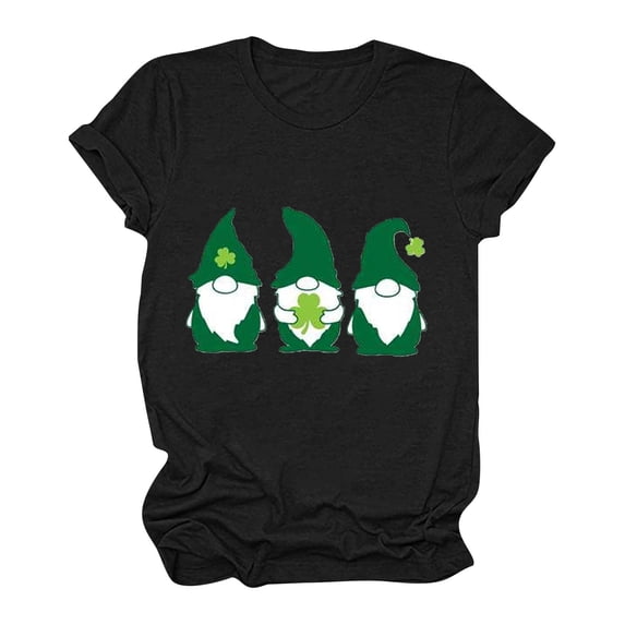 WREESH Womens St. Patricks Day Shirt 2025 Fashion Crewneck T-Shirts Shamrocks Printed Graphic Tees Tops Short Sleeve Shirts Casual Loose Fit Blouses Black