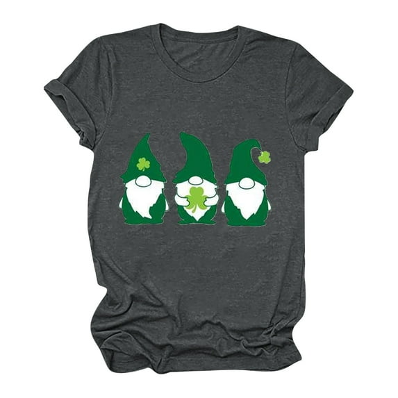 WREESH Womens St. Patricks Day Shirt 2025 Fashion Crewneck T-Shirts Shamrocks Printed Graphic Tees Tops Short Sleeve Shirts Casual Loose Fit Blouses Dark Gray