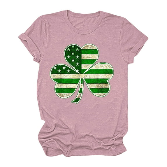 WREESH Womens St. Patricks Day Shirt Summer Fashion Crewneck T-Shirts Shamrocks Printed Graphic Tees Tops Short Sleeve Shirts Casual Loose Fit Blouses Pink