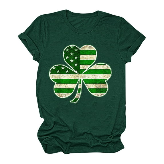 WREESH Womens St. Patricks Day Shirt Summer Fashion Crewneck T-Shirts Shamrocks Printed Graphic Tees Tops Short Sleeve Shirts Casual Loose Fit Blouses Green