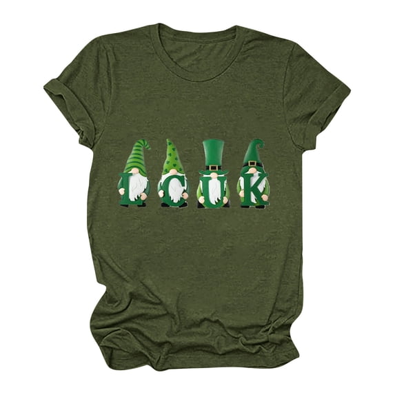 WREESH Womens St. Patricks Day Shirt Summer Fashion Crewneck T-Shirts Shamrocks Printed Graphic Tees Tops Short Sleeve Shirts Casual Loose Fit Blouses Olive Green