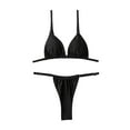 thumbnail image 1 of WREESH Womens String Bikini Sets Bikini Split Swimwear Solid Bikini Two-Piece Split Swimwear Set Beach Bathing Suit Black, 1 of 5
