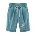 thumbnail image 1 of WREESH Womens Summer Beach Shorts Printed Five Points Plus Size Cotton Linen Shorts Casual Shorts Green, 1 of 6