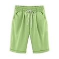 thumbnail image 1 of WREESH Womens Summer Bermuda Shorts Solid Color Cotton Linen Shorts Elastic Waist Casual Drawstring Shorts Loose Knee Length Shorts Green, 1 of 7