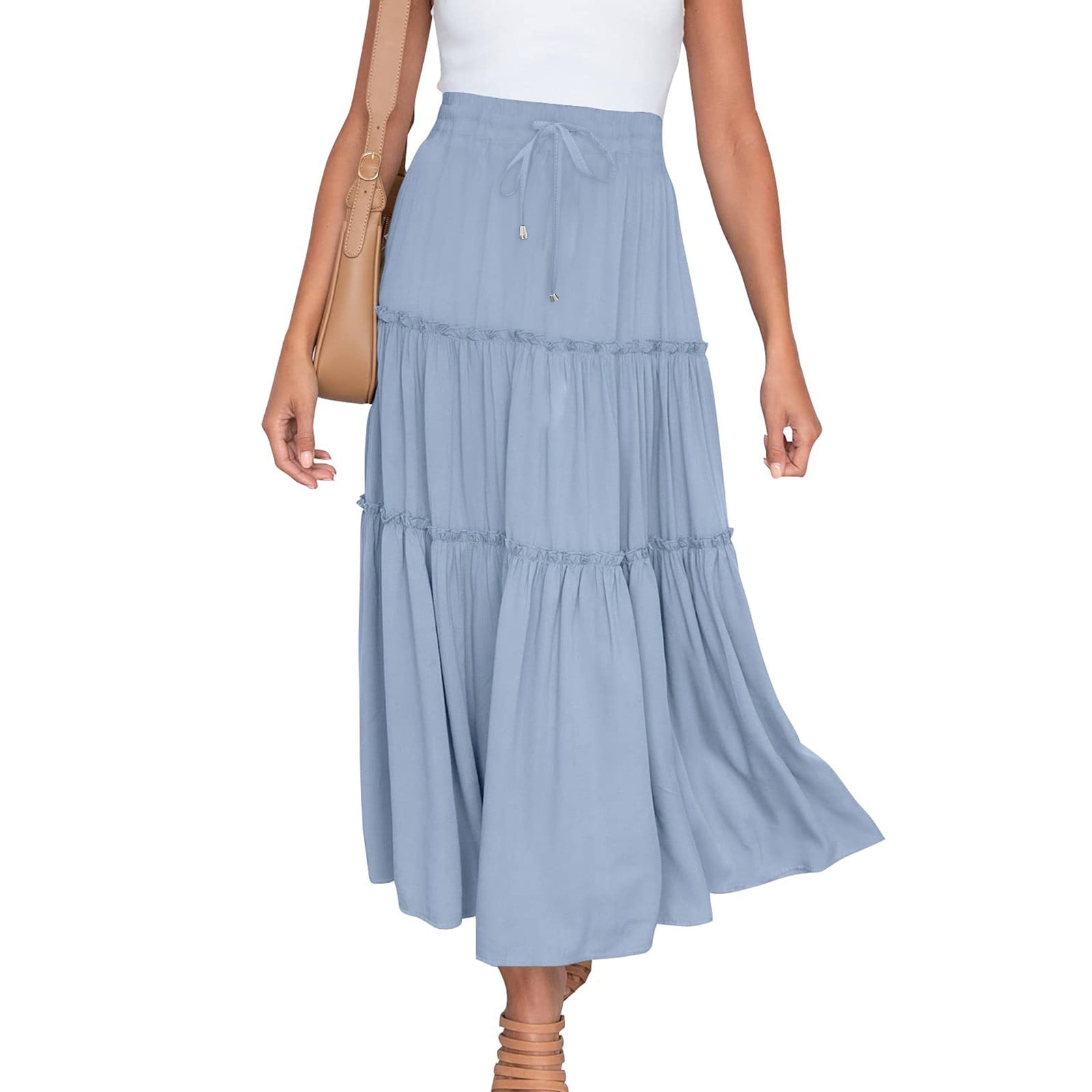 Women's Elastic High Waist Flowy Tiered A-Line Summer Maxi Skirt main image 0