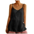 thumbnail image 1 of WREESH Womens Summer Camisole Shirt Solid Color V-Neck Spaghetti Strap Tank Tops Loose Casual Sleeveless Cotton Linen Blouses Black, 1 of 8