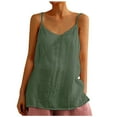 thumbnail image 1 of WREESH Womens Summer Camisole Shirt Solid Color V-Neck Spaghetti Strap Tank Tops Loose Casual Sleeveless Cotton Linen Blouses Green, 1 of 8
