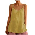 thumbnail image 1 of WREESH Womens Summer Camisole Shirt Solid Color V-Neck Spaghetti Strap Tank Tops Loose Casual Sleeveless Cotton Linen Blouses Yellow, 1 of 9