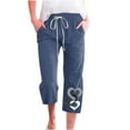 thumbnail image 1 of WREESH Womens Summer Capri Pants Printed Cropped Pants for Casual Cotton Linen 3/4 Pants Wide Leg Navy, 1 of 5