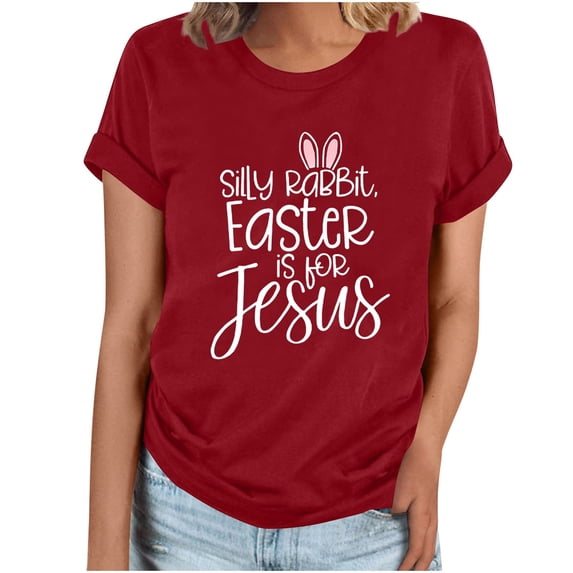 WREESH Womens Summer Cute Tops Graphic Tees Letter Printed Round Neck Short Sleeved Shirts Loose Casual Blouse Red