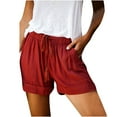 thumbnail image 1 of WREESH Womens Summer Lightweight Shorts Plus Size Comfy Drawstring Casual Elastic Waist Pocket Loose Shorts Wine, 1 of 4