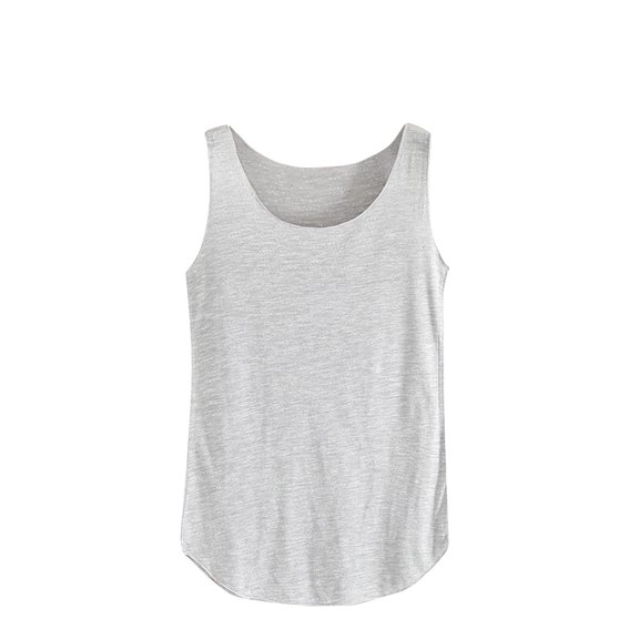WREESH Womens Summer Loose Tank Tops Solid Color Scoop Neck Sleeveless Blouses Bottom Shirt Gray