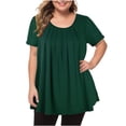 thumbnail image 1 of WREESH Womens Summer Plus Size Dressy Chiffon Blouses Fashion Short Sleeve Tunic Tops Solid Casual Tops Green, 1 of 4