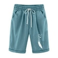 thumbnail image 1 of WREESH Womens Summer Shorts Printed Five Points Plus Size Cotton Linen Shorts Casual Shorts Green, 1 of 4