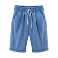 thumbnail image 1 of WREESH Womens Summer Shorts Solid Five Points Cotton Linen Shorts Casual Shorts Blue, 1 of 6