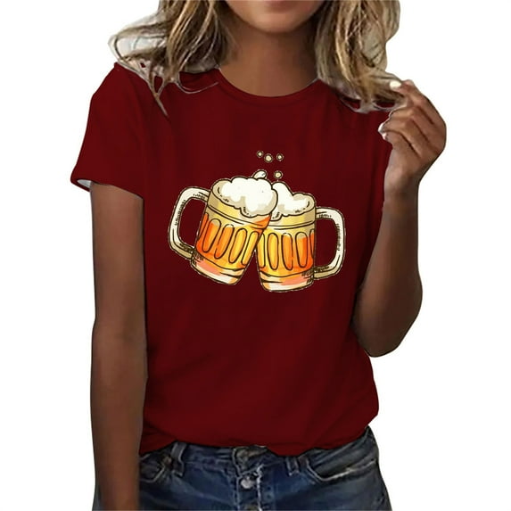WREESH Womens Summer Vintage Beer T-Shirts Casual Crewneck Graphic Tees Short Sleeve Slim Fit Pullover Oktoberfest Shirts Red A