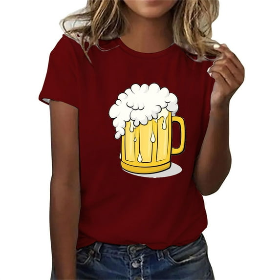 WREESH Womens Summer Vintage Beer T-Shirts Casual Crewneck Graphic Tees Short Sleeve Slim Fit Pullover Oktoberfest Shirts Red B