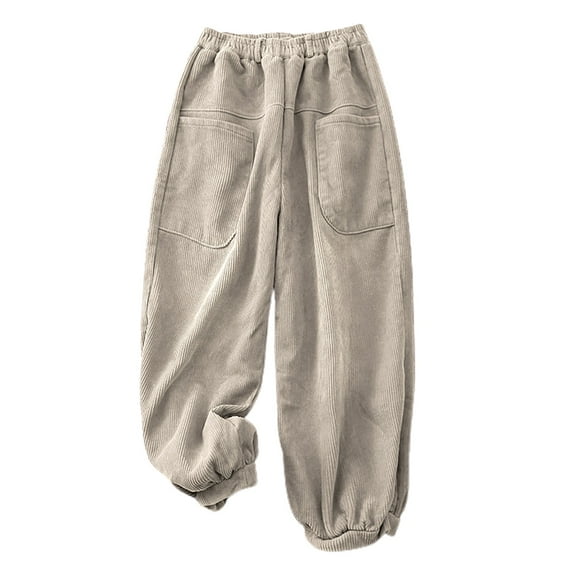 WREESH Womens Sweatpants Corduroy Pants Fashion Comfortable Solid Color Pocket Casual Straight Pants Khaki