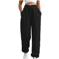 thumbnail image 1 of WREESH Womens Sweatpants Fashion Solid Color Elastic Waist Close Slant Pocket Sweatpants Trousers Black, 1 of 8