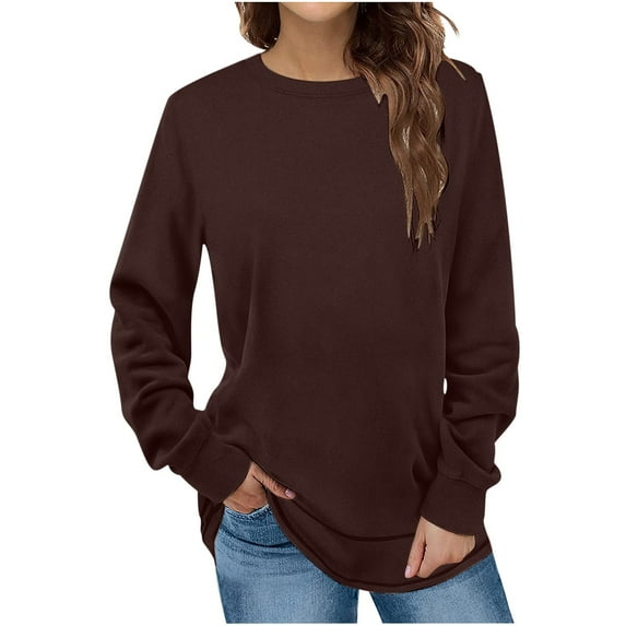 WREESH Womens Sweatshirts Fashion Winter Solid Round-Neck Pullover Long Sleeve Tops Wine