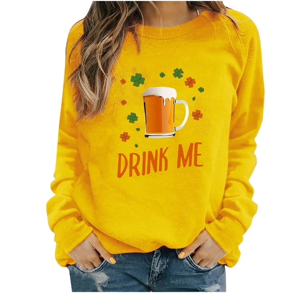 WREESH Womens Sweatshirts Trendy Oktoberfest T-Shirts Beer Letter Print Pullover Fall Long Sleeve Crewneck Tee Tops Casual Workout Blouse Yellow A