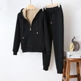 thumbnail image 1 of WREESH Womens Sweatsuits Solid Color Long Sleeve Hooded Pocket Coat Trousers Pants Fleece Suit Black, 1 of 6