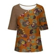 thumbnail image 1 of WREESH Womens T-Shirts Casual Floral Print Pullover Round Neck Short Sleeved Top Orange, 1 of 6