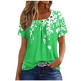 thumbnail image 1 of WREESH Womens T-Shirts Short Sleeved Pleated T-Shirt Top Green, 1 of 5