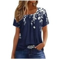 thumbnail image 1 of WREESH Womens T-Shirts Short Sleeved Pleated T-Shirt Top Navy, 1 of 5