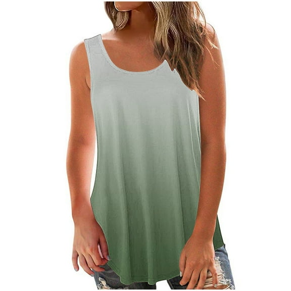 WREESH Womens Tank Tops Fashion Solid Round-Neck Loose Sleeveless T-Shirt Pullover Tops Green