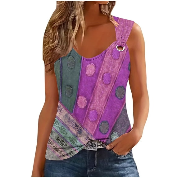 WREESH Womens Tank Tops Printed Camisole Sleeveless T-Shirt Loose Tank Top Purple
