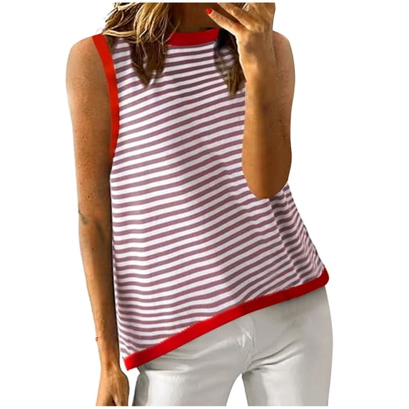 WREESH Womens Tank Tops Summer Casual Shirts Striped Color Block Tank Top Loose Blouses Pink
