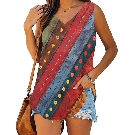 WREESH Womens Tank Tops Summer Fashion V-Neck Casual Printing Loose Blouse Multicolor